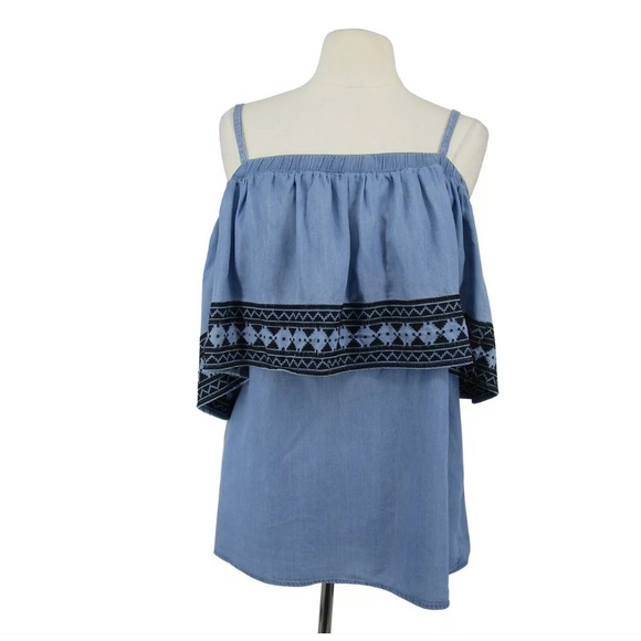 Bagatelle Cold Shoulder Ruffle Top Blue Size XL - Picture 2 of 8